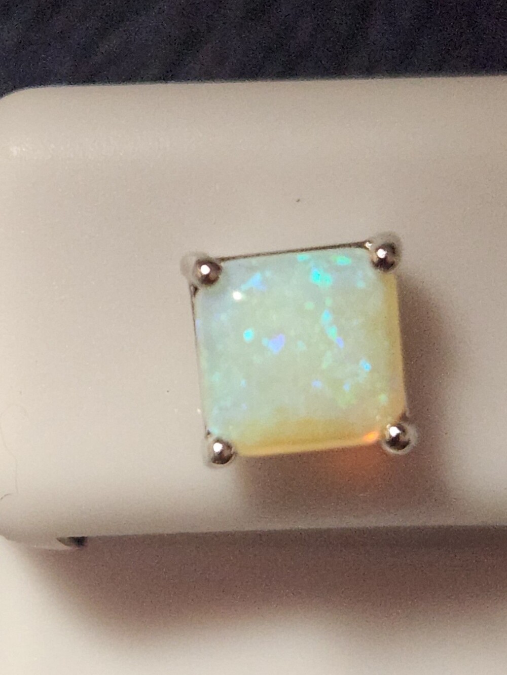 MOISSANITE WGITE NATURAL OPAL, PRINCESS CUT EARRING, PURE STERLING SILVER 925 - Picture 5 of 9